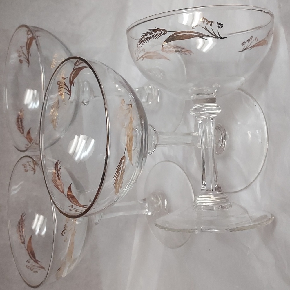 MCM Homer Laughlin Prairie Golden Wheat Sorbet/Champagne Glasses Set of 4.